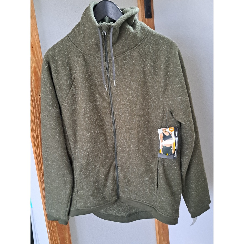 Avia Womens Olive Green Marled Fleece Full Zip Funnel Neck Jacket Medium NWT